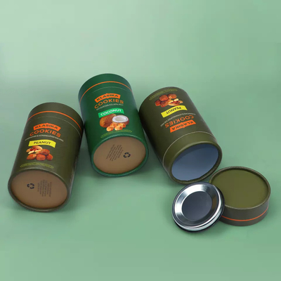 Umweltfreundlicher runder Pulverbehälter aus Pappe für Kekse, Kaffeebohnen, Lebensmittel, Papierröhrchen mit Metalldeckel